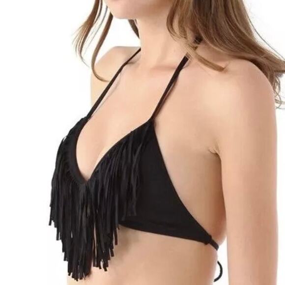 L*Space Audrey Black Fringe Halter Bikini Top - Picture 4 of 14